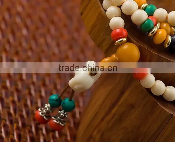 6mmx108Beads Women's Men's Artificial Hippopotamus Tooth Round Beads Bracelet photo-3