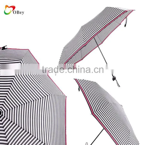 3 Folding Windproof Striped Rain Umbrella photo-2