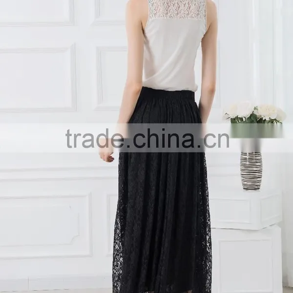 OEM Cheap Price Metalic Lace Suits Designs Tank Tops With Lace Maxi Skirt Black Woman Casual Wear photo-5