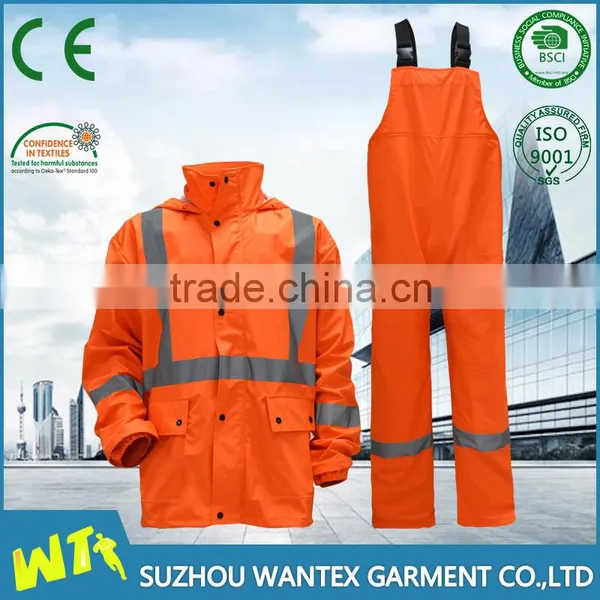 Hi-Vis Two Pieces Work Overalls Waterproof High Visibility Rain Suit Fluorescent Yellow photo-3