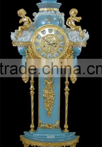 Emperial Cellectable World Treasure Gold Plated Brass Engraved Table Clock, Noble Crown Turquoise Ceramic Decorative Desk Clock photo-6