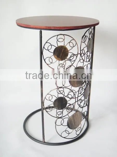 RH-4647 Metal Round Wood Top Snack Coffee Table Circle Motif Sofa Side Table photo-4