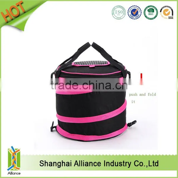 600D Polyester Zipper Pocket Flap Collapsible Insulated Round Cooler Lunch Bag photo-4