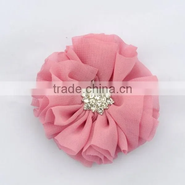 Handmade Chiffon Flower With Rhinestone for Kids Hair Accessories photo-5