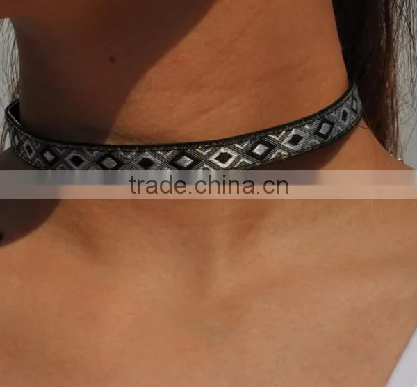 Fabric Leather Choker Necklace Hot Selling Fabric Necklace Handmade Leather Fabric Woman Necklace Jewelry photo-3
