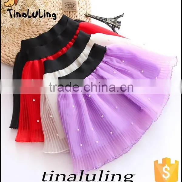 Girls Red Tutu Skirts With Pearl Children Black Elastic Band Mini Skirts photo-2