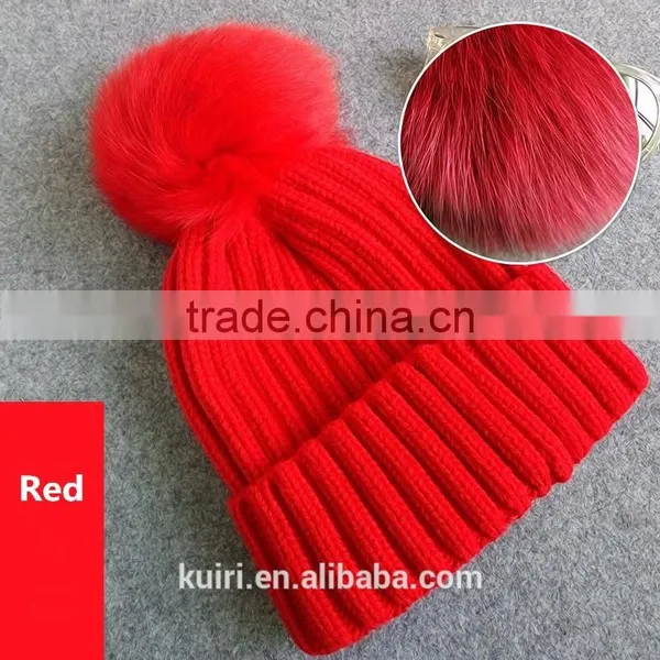 Adult Lady Fox Fur Pom Pom Crochet Warm Black Winter Knitted Hats Cap For Women Perfect Valentine's Day Gift photo-6