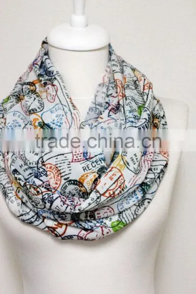 Stamps Pattern Chiffon Infinity Scarf, Circle Scarf, Long Scarf, Mother's Day Gift Ideas For Her, Spring - Summer - Fall - Winte photo-2