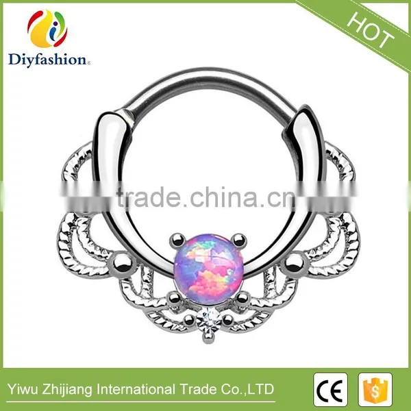 Most Popular Titanium and Copper Opal Stone Wave Shape Nipple Nose Ring for Unisex photo-3