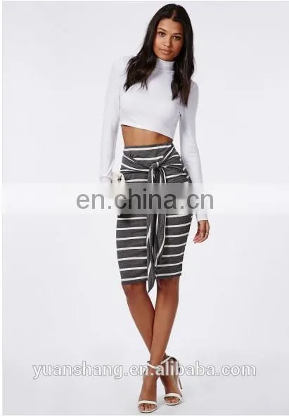 2015 Fashion Stripe Tie Waist Midi Skirt Indian Skirts Wholesale photo-2