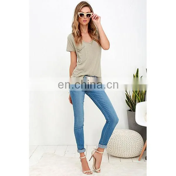 Fashion Design Plain Women T-Shirts Wholesale V-neck Short Sleeves Blank T-shirt photo-2