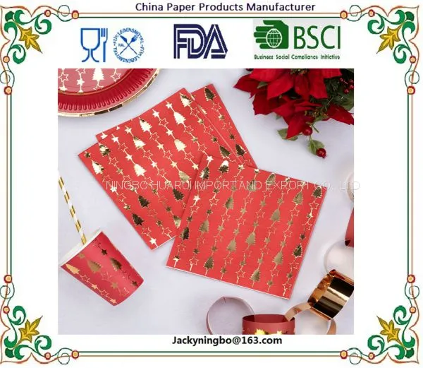 Holiday Colorful Printed Gold Foil Paper Plates Cups and Napkins Party Tableware Pack - Service for 12 photo-3