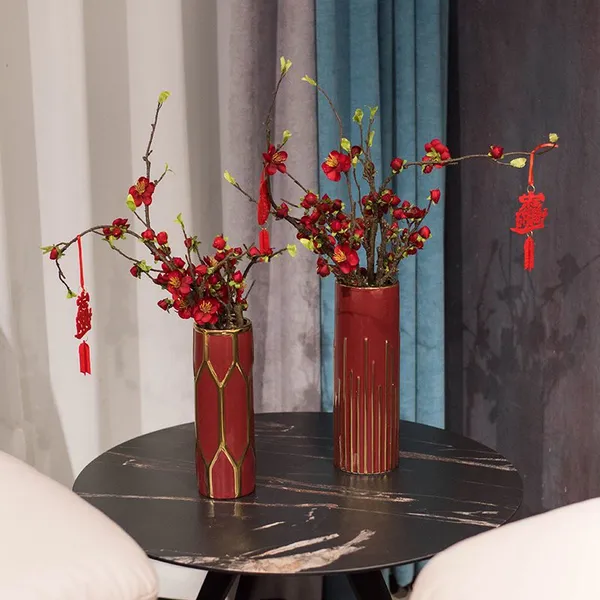 Light Luxury Chinese Electroplate Large Green Blue White Ceramic Vase For TV Bench Decor photo-3