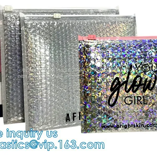 Metallic Foil Film PE Film PE Bubble Cosmetics Reclosable Ziplockk Zipper Bubble Bag 100% Eco-Friendly Waterproof photo-3