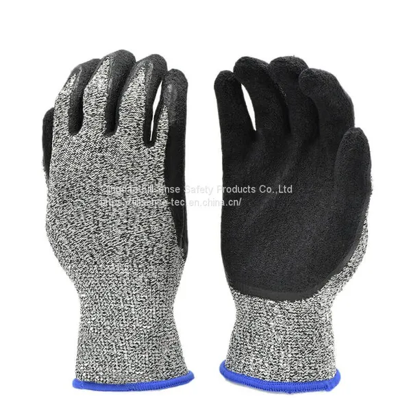Anti Cut Level 5/C 13 Gauge UHMWPE(HPPE) Liner Latex Crinkle Coated Cut Resistant Gloves photo-2