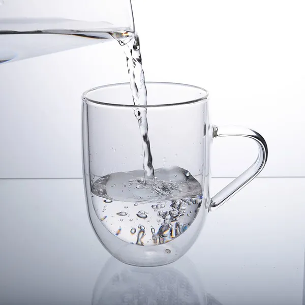 Customized Borosilicate Double Wall Glass Cups Glass Mug for Coffee Tea Hot Cold Drinks with Handle