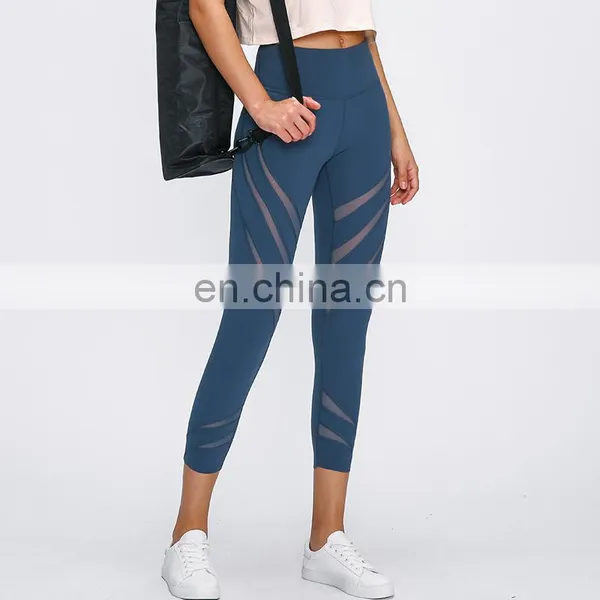 Women Spring Summer Workout Clothing Sexy Mesh Capris Yoga Tight Pants Leggings for Women Fitness