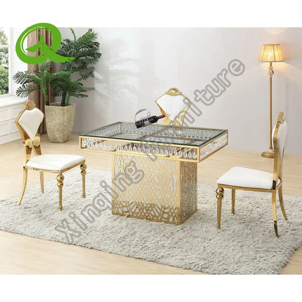 Stainless Steel Round Dining Table Marble Top Wedding Table For Events Banquet Luxury Furniture photo-2