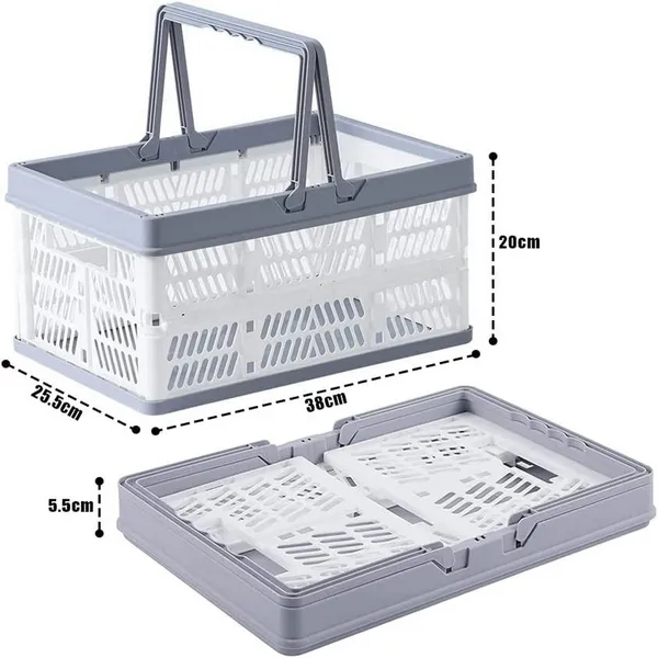 Collapsible Shopping Basket, Foldable Storage Containers, Plastic Stackable Picnic Basket With Handle photo-2