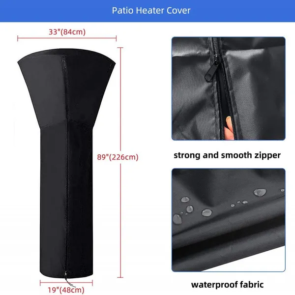 420D Patio Heater Cover Waterproof With Zipper, Outdoor Patio Propane Heater Cover for Any Season Large Size: 89”H x 33”Dx19”B Round Patio Heater Cover for Bad Weather photo-3