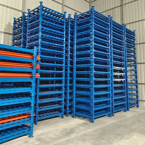 High-Capacity Steel Shelf With Stackable Plastic Boxes for Industrial Storage