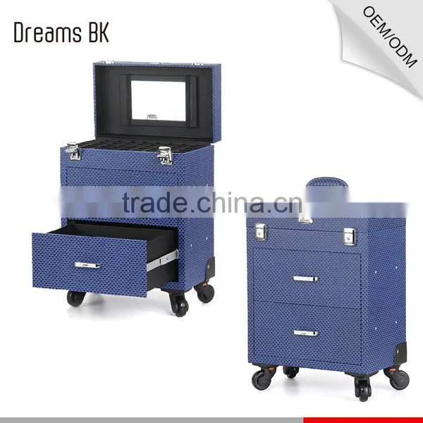 New Arrival 360 Degree Professional Train Cosmetic Rolling PVC Trolley Makeup Case With Wheels