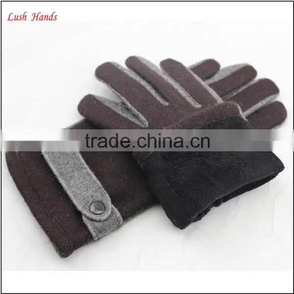 Men Simple Brown Woolen Hand Gloves Men With Belt photo-3
