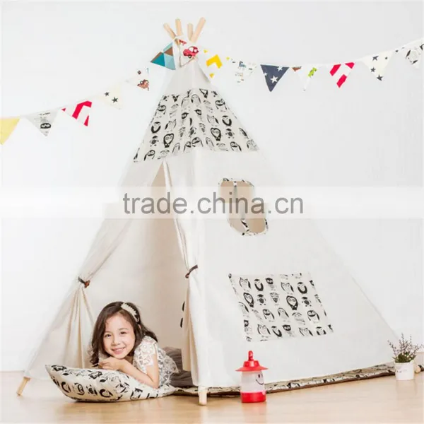Playhouse-Printed Owl-Preassemble Teepee Canopy Canvas Tent For Kids Cotton One Person Canvas Tent photo-6