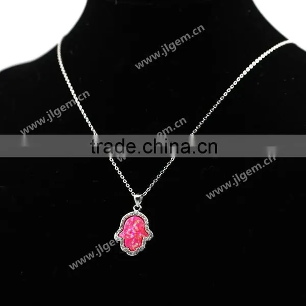 Hot Sale Synthetic cz Opal Hand/Hamsa With CZ 925 Silver Sterling Necklace Jewelry photo-2