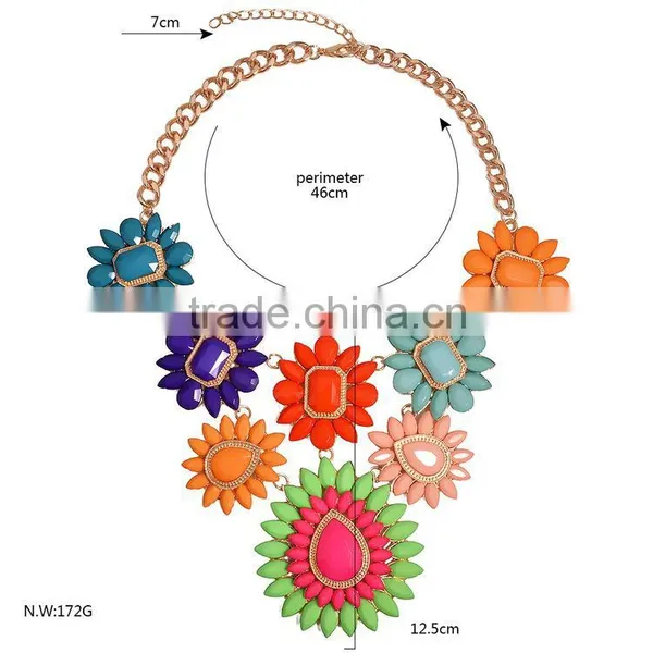 2016 Fashion And New Clear Glass Beads With Muticolor Acrylic Stone Flowers Choker Necklace photo-2