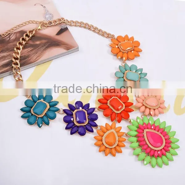 2016 Fashion And New Clear Glass Beads With Muticolor Acrylic Stone Flowers Choker Necklace photo-3