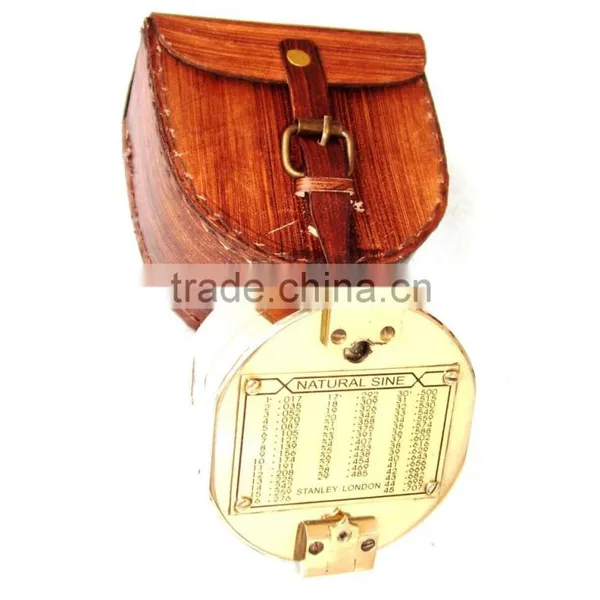 Antique Solid Brass Maritime Gift Compass With Leather Box 13497 photo-2