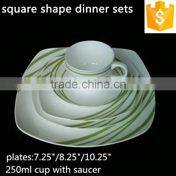Simple Line of Green Color 20PCS/30CS Square Bone China Dinner Set
