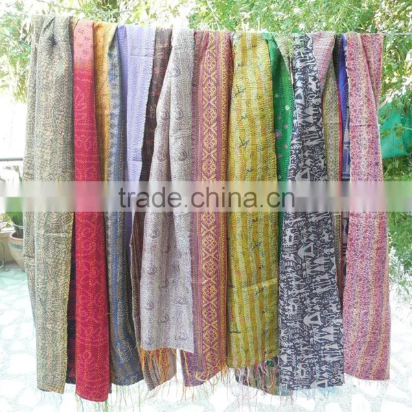 Kantha Shawl Scarf Scarves Vintage Tribal Print Saree Silk Scarf Bohemian Shawl