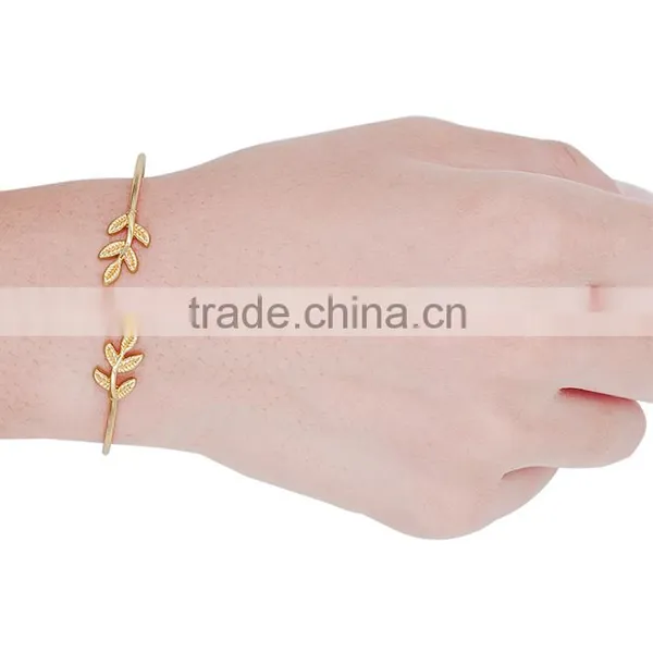 >>>2015 New Design Leaves Gold & Silver Plated Stretch Bracelets & Bangles Thin Fashion Open Bangle/ photo-4