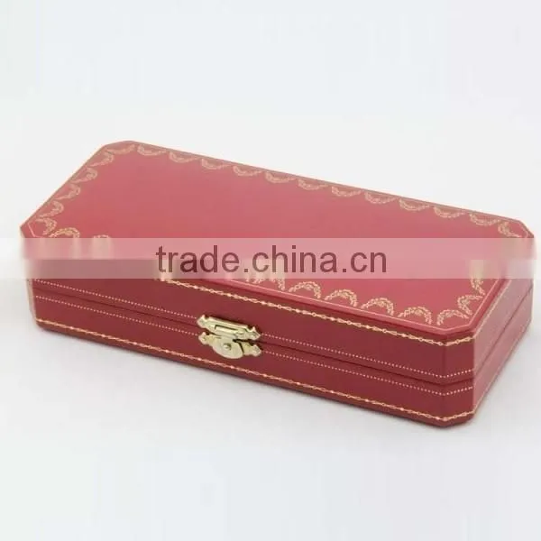 Elegant Marsala Leather Jewelry Box With Buckle Lock and Exquisite Gold Embroider