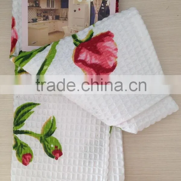 100% Cotton Yarn Dye Waffle Tea Towel 21s/2*21s/2 40*60cm 60g With Flower Design Printing photo-2