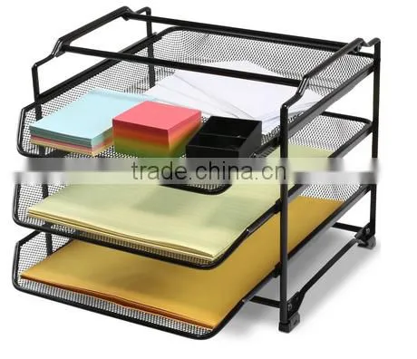 STACKABLE 3 Tier Desk Document Letter Tray Organizer, Black(TD-A-061)
