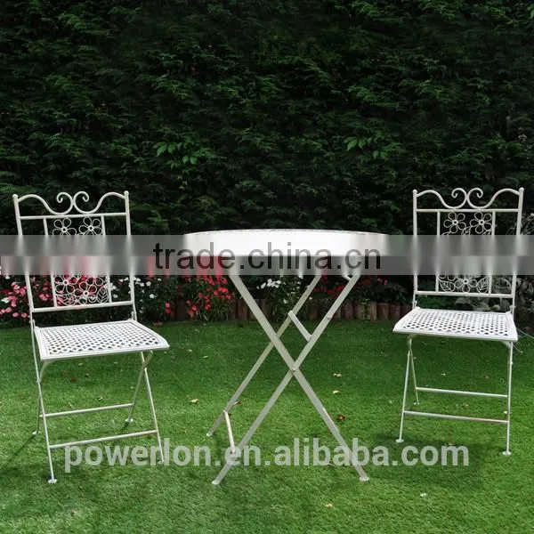 Bistro Set White With Foldable Table and Chairs Outdoor Furniture photo-2