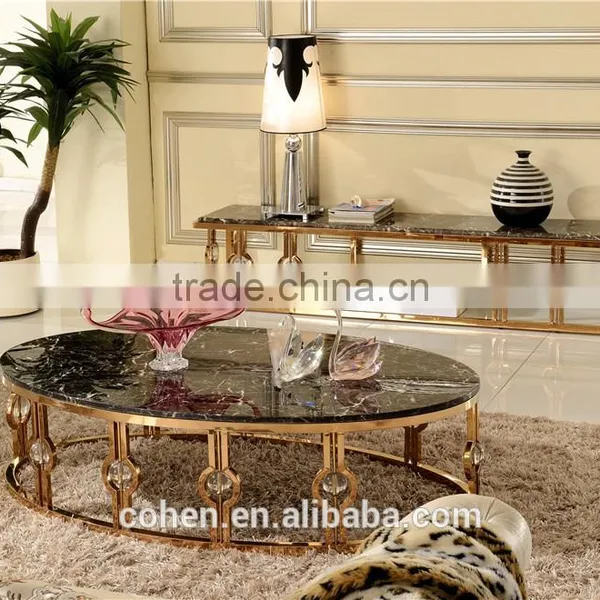 Promotion Modern Stainless Steel Marble Coffee Table Oval Shape B818 photo-2