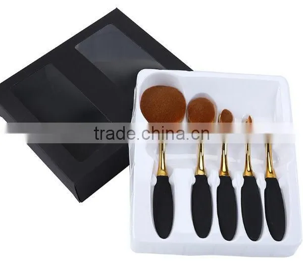 Wholesale Best Selling Oval Makeup Brush 5pcs Rose Gold Toothbrush Foundation Brush Set photo-3