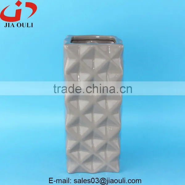 Geometry Patterned Vase Ceramic Tall Vase Grey Glazed photo-2