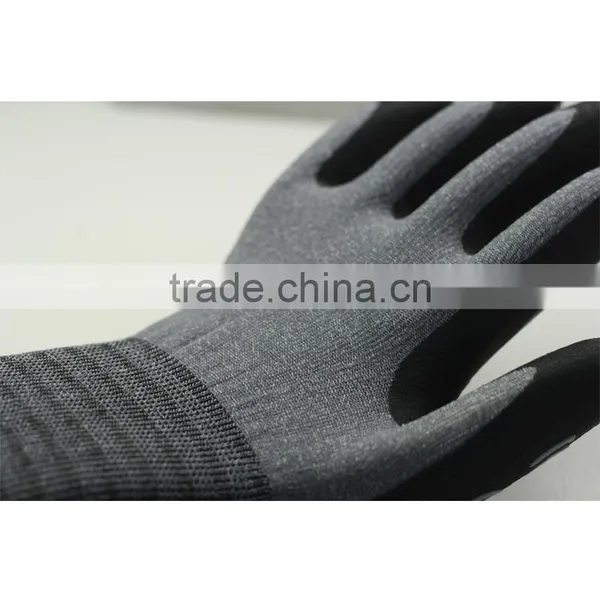 NMSAFETYanti Slip 13 Gauge Nylon and Spandex Liner Coated Balck Foam Nitrile and Grey Nitrile Stripes on Palm Safety Work Gloves photo-2