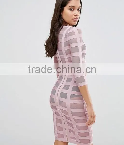 Bandage Mesh Women Long Sleeve Ctop Top and Pencil Skirt Ladies 2 Piece Skirt Sets photo-4