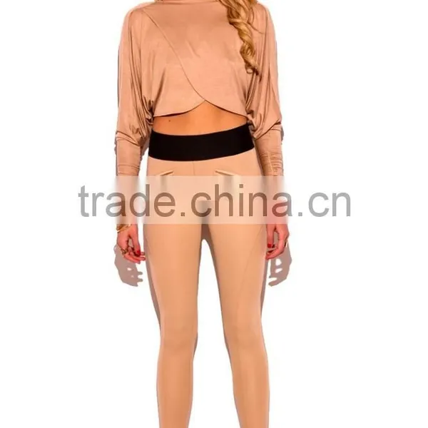Lady Khaki Beige Banded High Waisted Skinny Pants photo-2