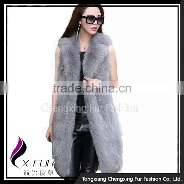 CX-G-B-17B China Supplier Fashion Women Fashion Fox Fur Long Fur Vest photo-5