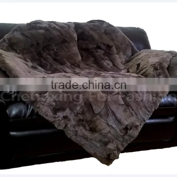 CX-D-66F High Quality Pachwork Rex Rabbit Real Fur Throw Blanket photo-2