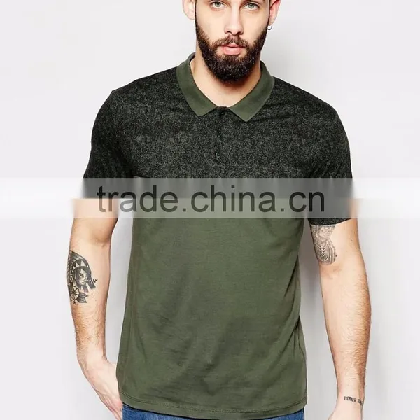 Custom 100% Cotton Casual Style Dri Fit Mens Short Sleeve Polo Shirt With Marble Print In Khaki With Rib Collar photo-3