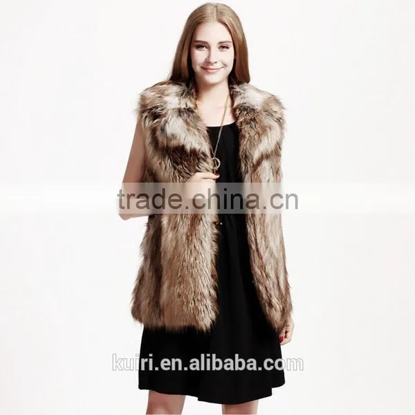 Europe Style Woman Raw Colour Raccoon Fur Vest Lady Faux Fur Waistcoat Winter Sleeveless Coat photo-3