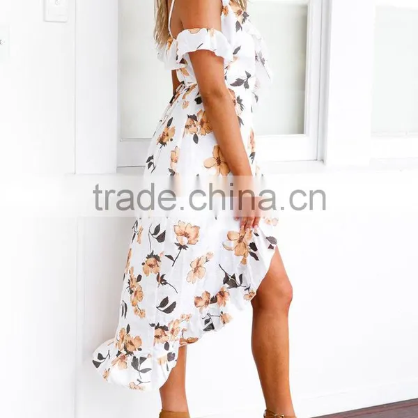 Sexy Women Summer Orange Dress Floral Print Long Casual Maxi Dresses photo-3